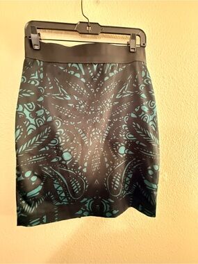Express Teal and Black Patterned Pencil Skirt